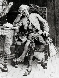 Portret van Guy Mannering, hoofdpersoon van Guy Mannering of Astrologer, roman door Walter Scott (1771-1832), gravure naar tekening door Francois Flameng (1856-1923), uit Parijse editie