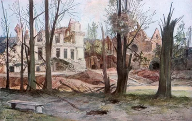 De ruïnes van een huis, Soupir, Eerste Wereldoorlog, april 1917