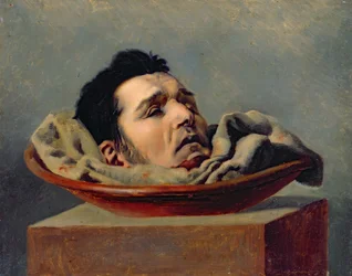 Onthoofd hoofd van een vadermoordenaar geëxecuteerd in Puy in 1825