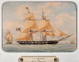 De brik Merope, door Francois Roux, aquarel, Frankrijk