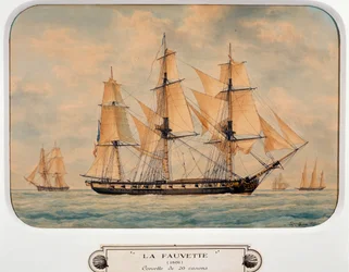 Het korvet Fauvette, door François Roux (1811-1882), aquarel, Frankrijk