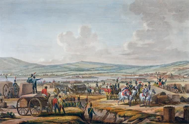 Napoleon bezoekt de belegeringswerken bij Danzig geleid door maarschalk Lefebvre, 9 mei 1807