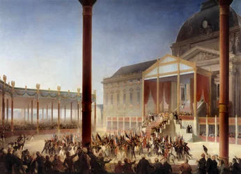 De vergadering van het Champ de Mai (gehouden door Napoleon I in aanwezigheid van de afgevaardigden van de departementen en het leger, op het Champ-de-Mars in Parijs, 1 juni 1815)