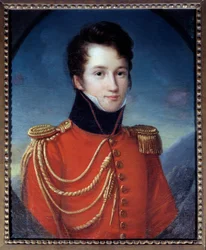 Portret van de schrijver en toneelschrijver Alfred de Vigny (1797-1863) in uniform als gendarme van het huis van de koning