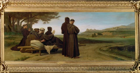 Franciscus van Assisi draagt een stervende man naar de heilige Maria (schilderij op doek)