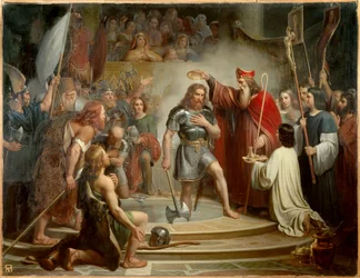 De doop van Clovis in Reims op 25 december 496.