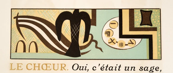 Grafische illustratie uit Prométhée Enchaîné door Aeschylus, pub. 1941 (pochoir print)