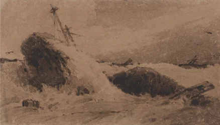 Gestrand schip in een stormachtige zee