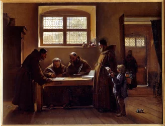 Kapucijnen die een geschrift herzien