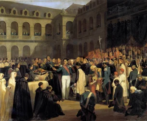 Begrafenis voor de slachtoffers van de Fieschi-aanslag op 5/08/1835 in aanwezigheid van koning Louis-Philippe
