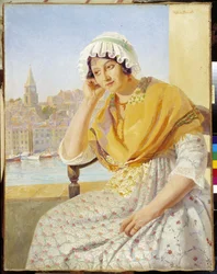 Mevrouw Contencin op het terras quai de Rive-Neuve in Marseille