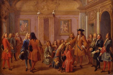 Eerste Verheffing van de Ridders van de Orde van Saint-Louis door Lodewijk XIV in Versailles op 8 mei 169