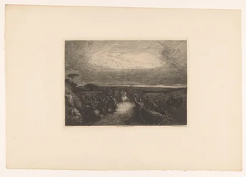Landschap met ruiter in een menigte