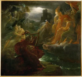Ossian roept de fantomen op aan de oevers van de Lora (schilderij op doek)