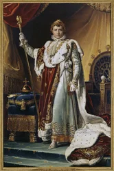 Portret van keizer Napoleon I Bonaparte (1769-1821) in kroningsgewaad, circa 1804. Franse kunst