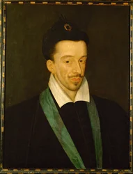 Henri III, koning van Frankrijk, draagt het blauwe lint van de Orde van de Saint Esprit ...