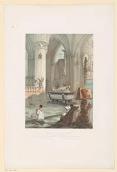 Interieur van de Sint-Michiel-en-Sint-Goedelekathedraal te Brussel met de tombe van Ernst van Oostenrijk