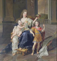 Hertogin de la Ferte met de Hertog van Bretagne en de Hertog van Anjou (Louis XV) c.1712