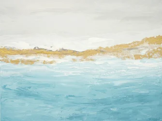 Abstracte zeegezicht in blauw en goud