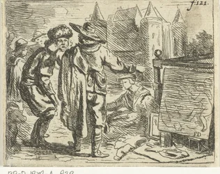 Man met bontmuts wordt aan zijn oor getrokken