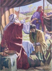 Jakob ontvangt de zegen, uit Het Bijbel Prentenboek uitgegeven door Thomas Nelson, ca. 1950