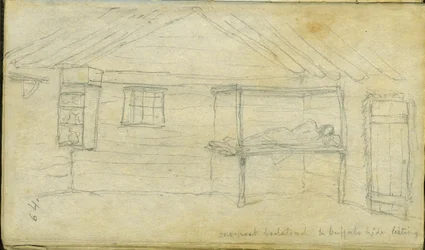 Eenpersoonsbed en buffelvel lijst, 1851