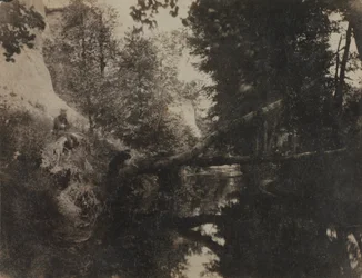 Landschap met Zittend Figuur aan de Oever van een Stroom