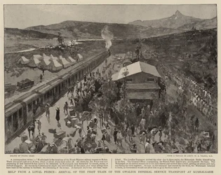 Hulp van een loyale prins, aankomst van de eerste trein van de Gwalior Imperial Service Transport in Kushalgarh