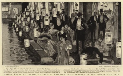 Prins Hendrik van Pruisen in Canton, kijkend naar het Vuurwerk bij het Bloemenbootfeest