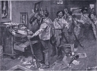 Gerespecteerd zelfs door vijanden: een incident van een Boerenaanval in Natal, illustratie uit Na Pretoria: De Guerrillaoorlog, 1902
