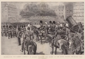 Het Vieren van de Verjaardag van de Koningin in Londen, Trooping the Colour bij de Horse Guards, de Mars