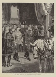 De hertog van Connaught in Hongarije, de keizers van Oostenrijk en Duitsland en de hertog van Connaught op het punt om te vertrekken van Guns om de militaire manoeuvres te aanschouwen