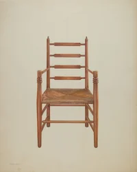 Stoel, grenen met biezen zitting, c.1939 (gouache op papier)