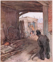 Aangekomen op zijn bestemming, het eerste object dat hij zag was een paar zeer onvolledig geschoeide voeten in de lucht, ca. 1920