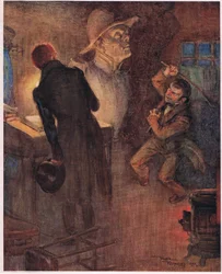 De dwerg gooide de krant neer waarvan hij de woorden al had gezongen en greep een roestige ijzeren staaf, c.1920