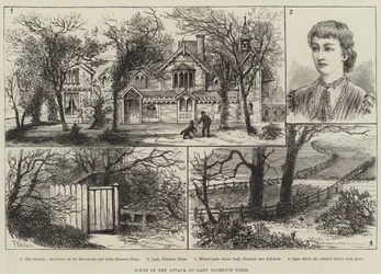 Scène van de aanval op Lady Florence Dixie