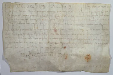 Document ondertekend door keizer Karel de Grote (742-814) met zijn monogram (perkament)