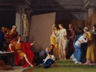 Zeuxis kiest zijn modellen voor het beeld van Helena uit de meisjes van Croton
