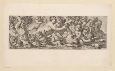 Bacchus met sater, nereïde en putti in het water (serie titel)