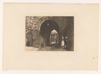 Gezicht op de Porte de St. Malo te Dinan (Dix Eaux-fortes, getekend en gegraveerd door F. Bonvin, Schilder)