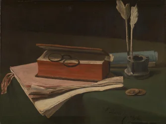 Stilleven met Boek, Papieren en Inktpot, 1876