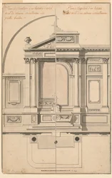 Tekening, elevatie van altaarscherm, ca. 1770