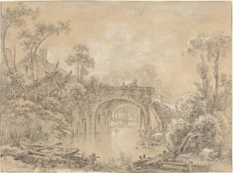 Landschap met een rustieke brug