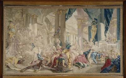 Manufacture de Beauvais - Psyche geleid door Zephyr in het paleis van de Liefde en Psyche die haar rijkdom toont aan haar zussen, Na 1741