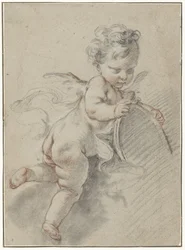 Zwevende putto met een toiletspiegel