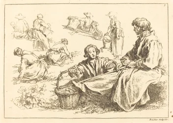 Figurenstudies inclusief Twee Zittende Boeren
