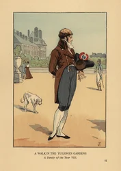 Een wandeling in de Tuilerieën Tuinen. Een dandy van het Jaar VIII
