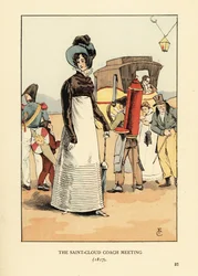 Vrouw wachtend op een postkoets. De Saint-Cloud koets ontmoeting