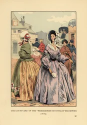 Vrouwen wachten op postkoetsen in Parijs