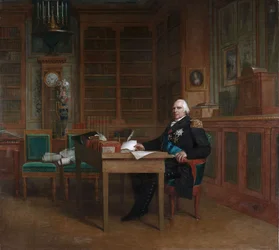 Koning Lodewijk XVIII in zijn studeerkamer in de Tuilerieën
